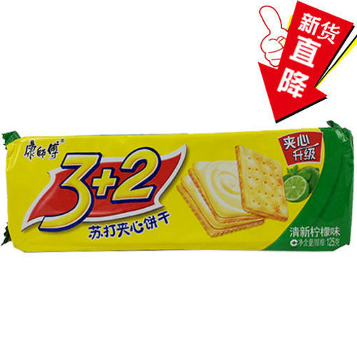 图片 康师傅 3+2苏打夹心饼干 绿袋 清香柠檬味 125g 